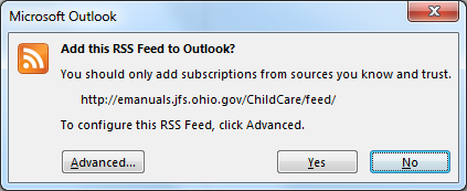 New RSS Feed dialog box